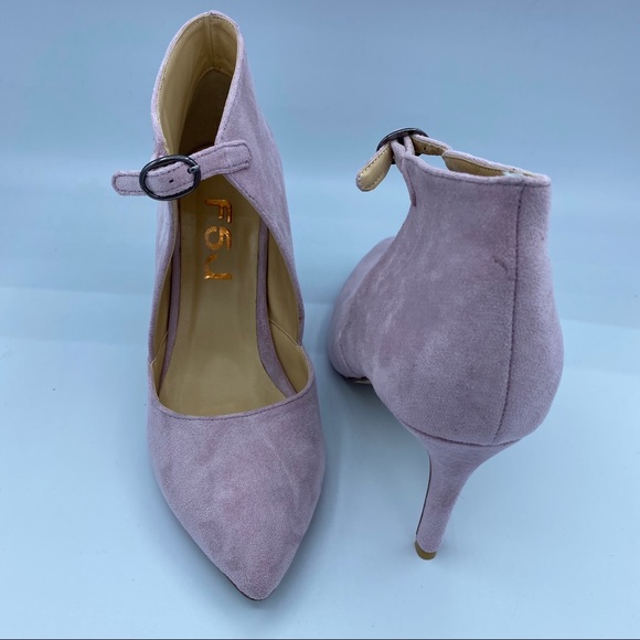 FSJ Women pink suede pointed toe ankle strap pumps - Picture 7 of 12